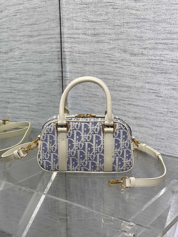 【DIOR】Oblique 老花波士頓包｜奶白皮革拼接 × 經典緹花 × 金屬拉鍊設計