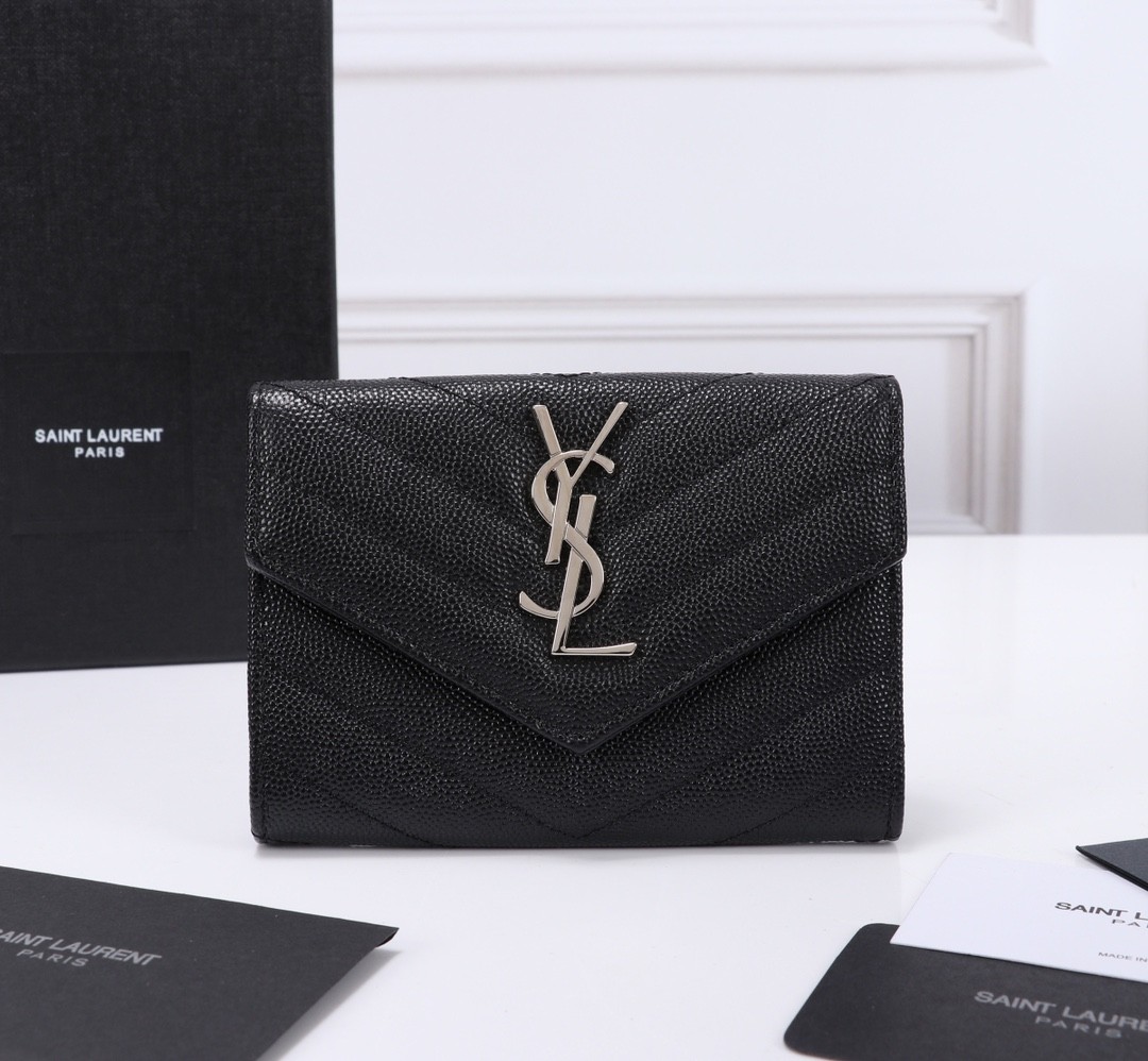 Saint Laurent YSL Monogram Envelope Wallet 經典信封短夾（黑銀款）
