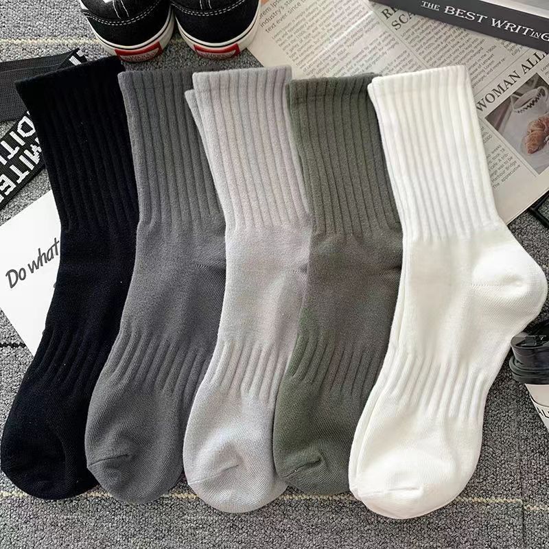 Thin High Elastic Waist Mid Socks Sports Solid Color Cotton Socks Basketball Stockings Men Socks