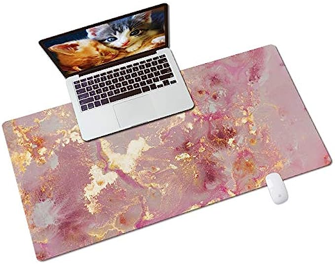 QIYI Large Mouse Pad, Cute Pink Desk Mat for Desktop, Women Girls PU Leather Waterproof Gaming Mousepad, Rose Gold Marble Computer PC Laptop Protector Writing Pads for School Office Home 31.5" x